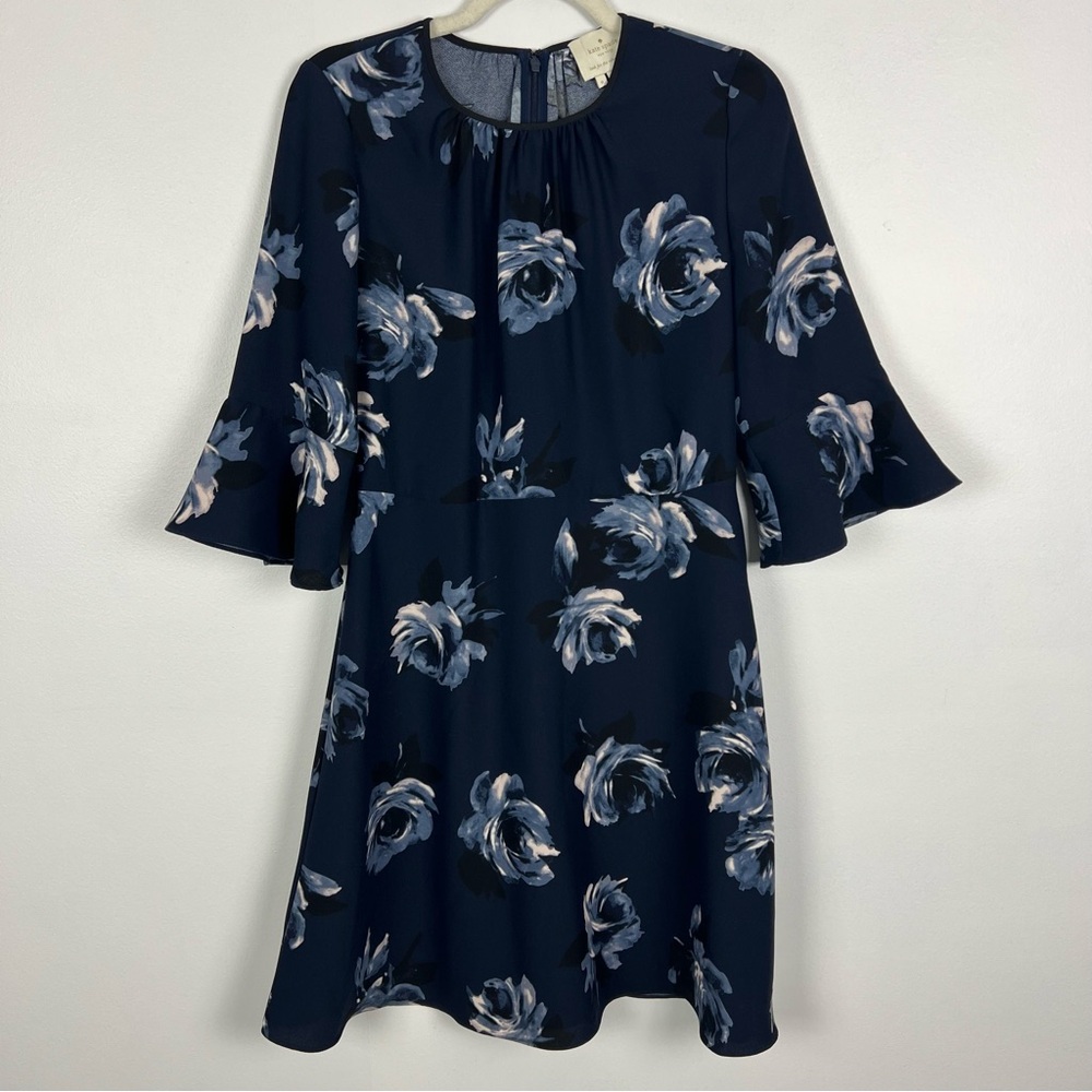 Kate Spade New York Night Rose Crepe Bell Flounce Sleeve Dress Size 6